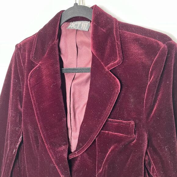 Dark Academia 2 Piece Blazer Vest Set Womens Size S Burgundy Velvet Vintage USA - Picture 4 of 16
